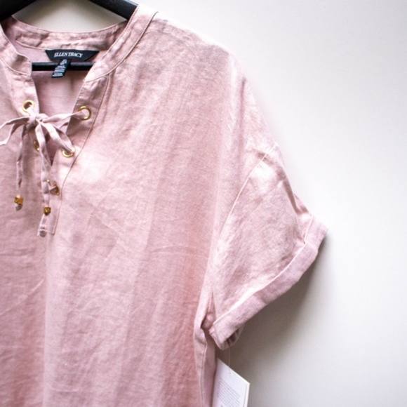 Ellen Tracy | NWT Pink Linen Short Sleeve Blouse - Picture 5 of 7